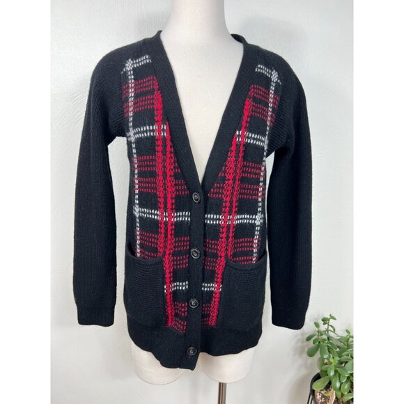 Pendleton‎ Womens Black Red 100% Wool Plaid Cardigan Sweater - Picture 1 of 13